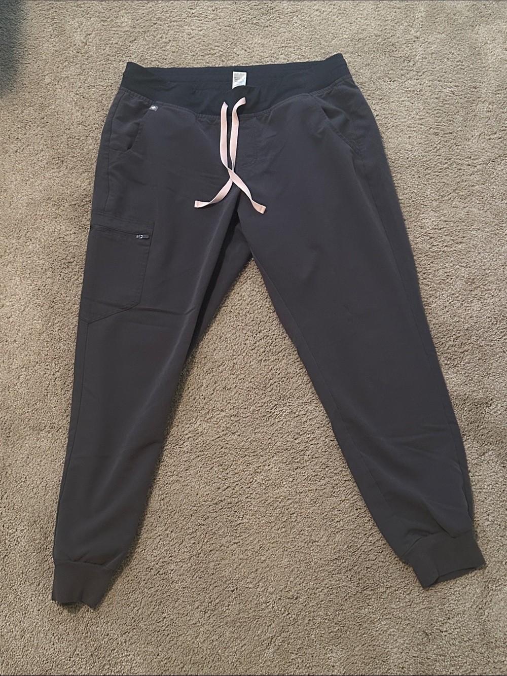 Figs Black Jogger Pants with Light Pink Drawstring